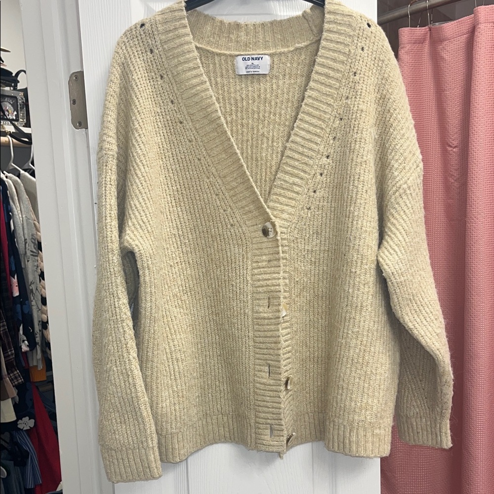 Old Navy Cream V-Neck Button Ribbed Cardigan